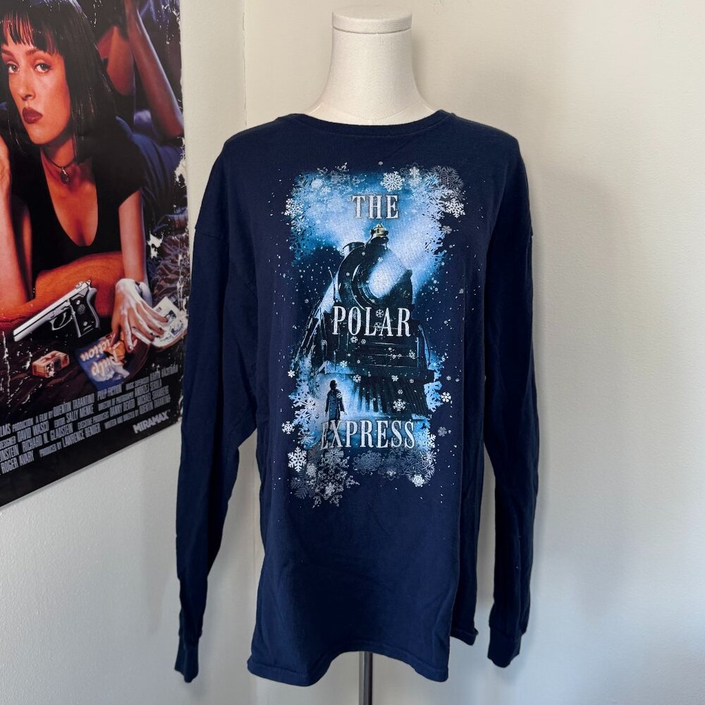 The Polar Express Navy Blue Graphic Movie Long Sleeve Tee Shirt